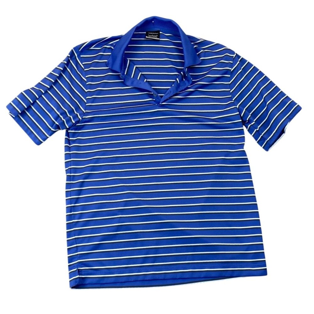 Nike Mens Golf Polo Shirt Small Striped Dri-Fit Pullover Activewear Casual Blue